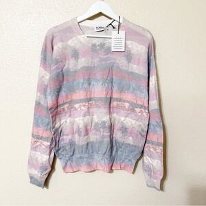 27 Miles Malibu Landscape Palm Tree Beachy Pullover 100% Cotton Sweater Large